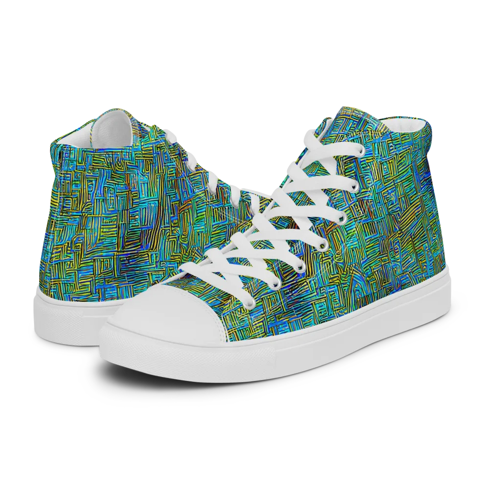 Neon Blueprint on Women's High Top Canvas Shoes — Left