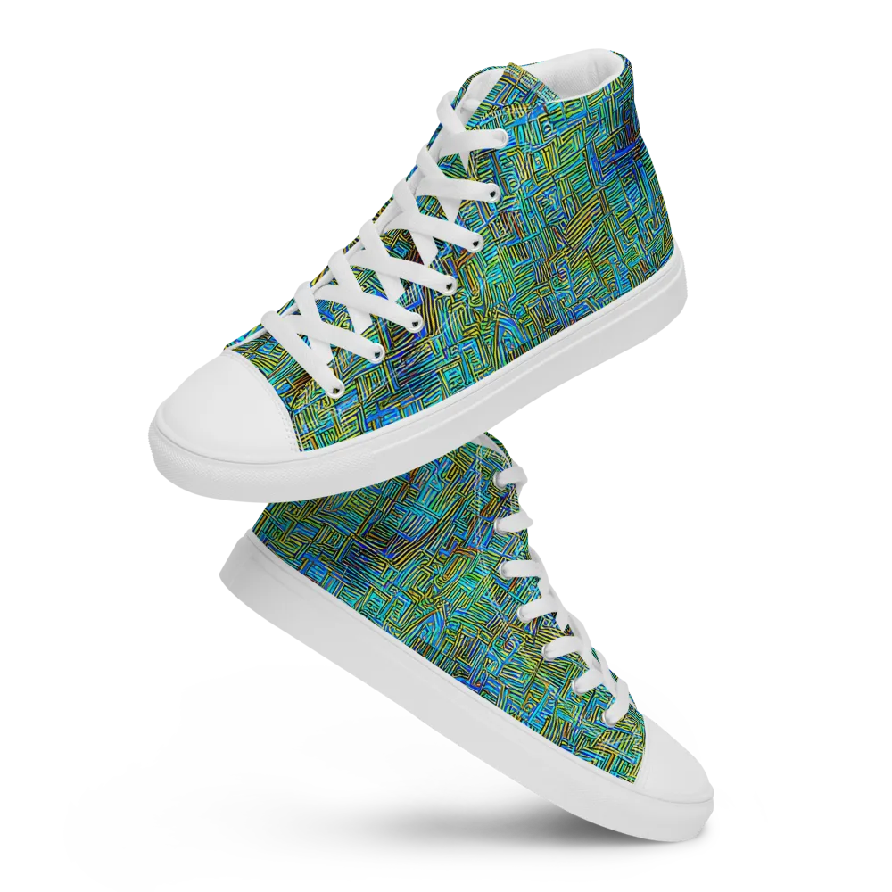 Neon Blueprint on Women's High Top Canvas Shoes — Front