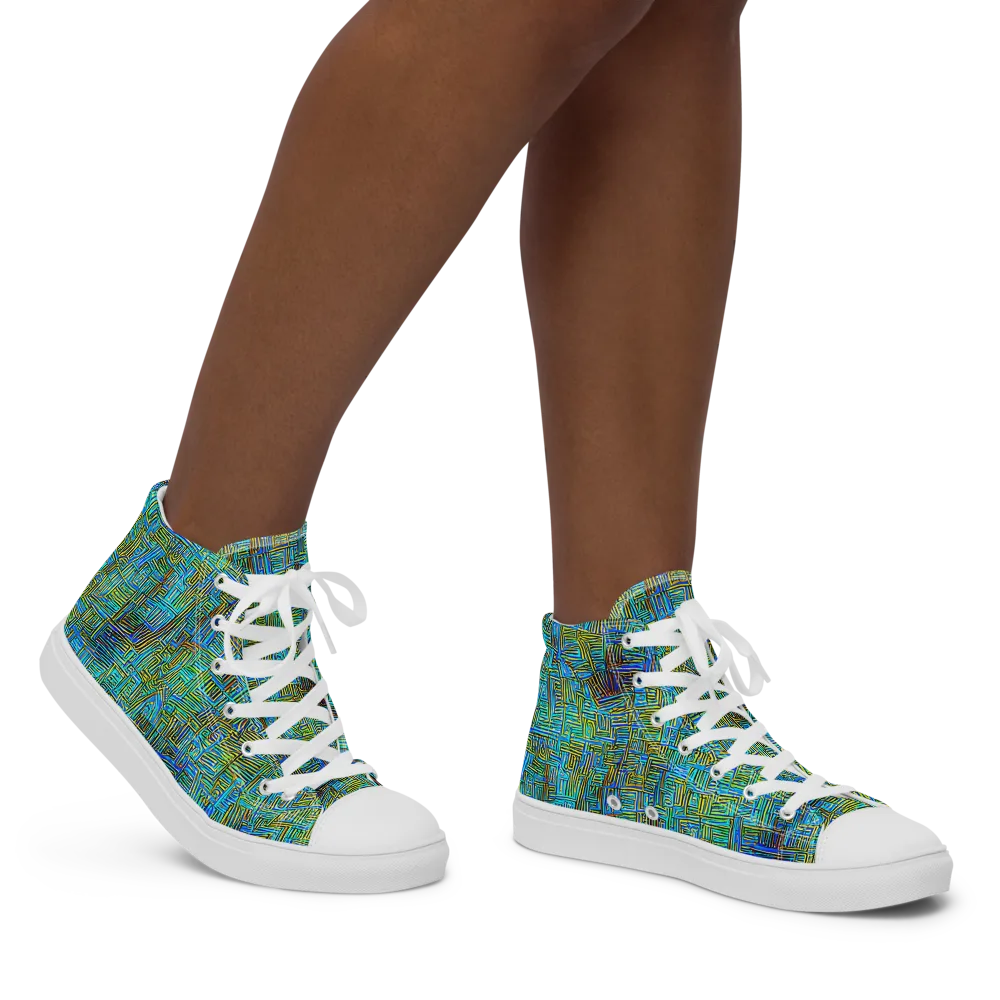 Neon Blueprint on Women's High Top Canvas Shoes — Right