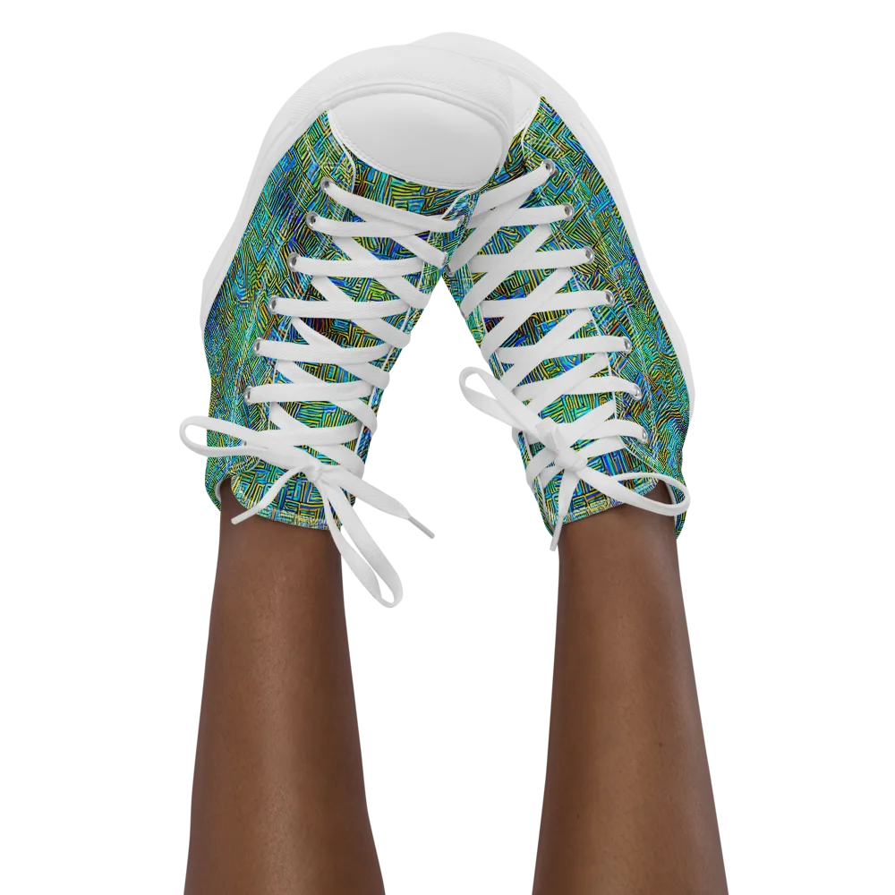Neon Blueprint on Women's High Top Canvas Shoes — Front