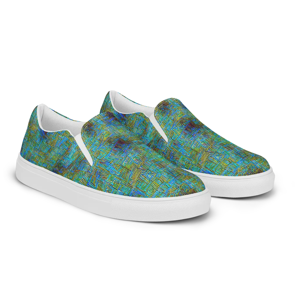 Neon Blueprint on Men's Slip-On Canvas Shoes — Right Front