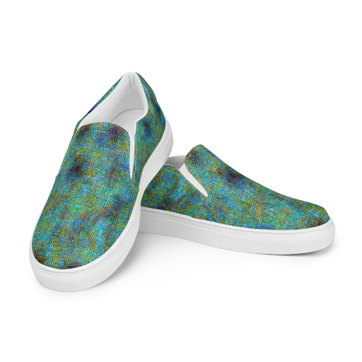 Neon Blueprint on a Men's Slip-On Canvas Shoes