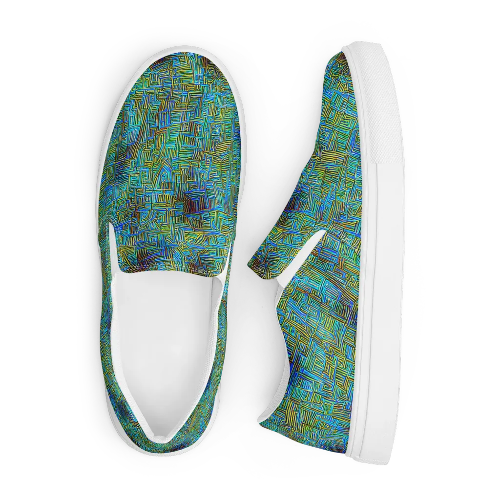 Neon Blueprint on Men's Slip-On Canvas Shoes — Front
