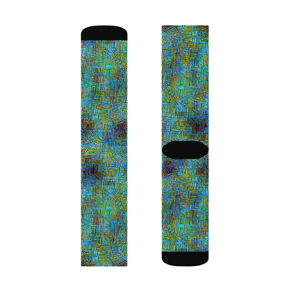 Neon Blueprint on Socks — Left Sock