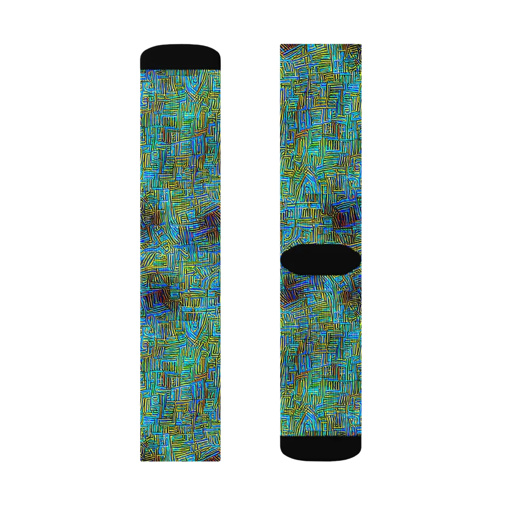Neon Blueprint on Socks — Right Sock