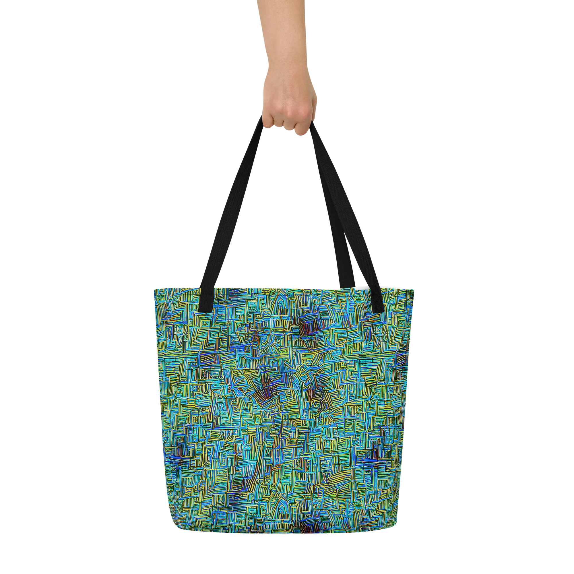 Neon Blueprint on Large Tote Bag W/ Pocket — Front
