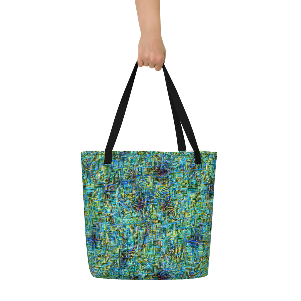 Neon Blueprint on Large Tote Bag W/ Pocket — Front