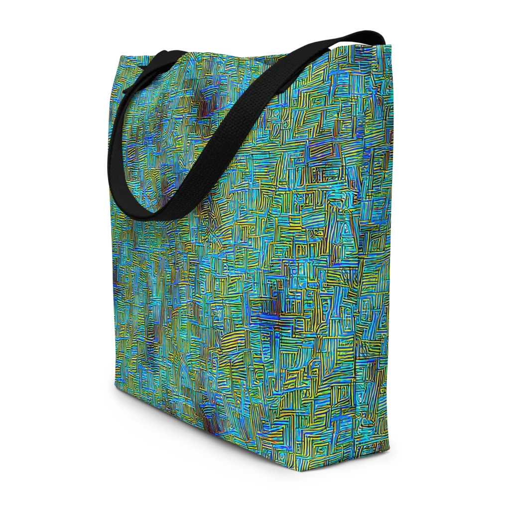 Neon Blueprint on Large Tote Bag W/ Pocket — Front