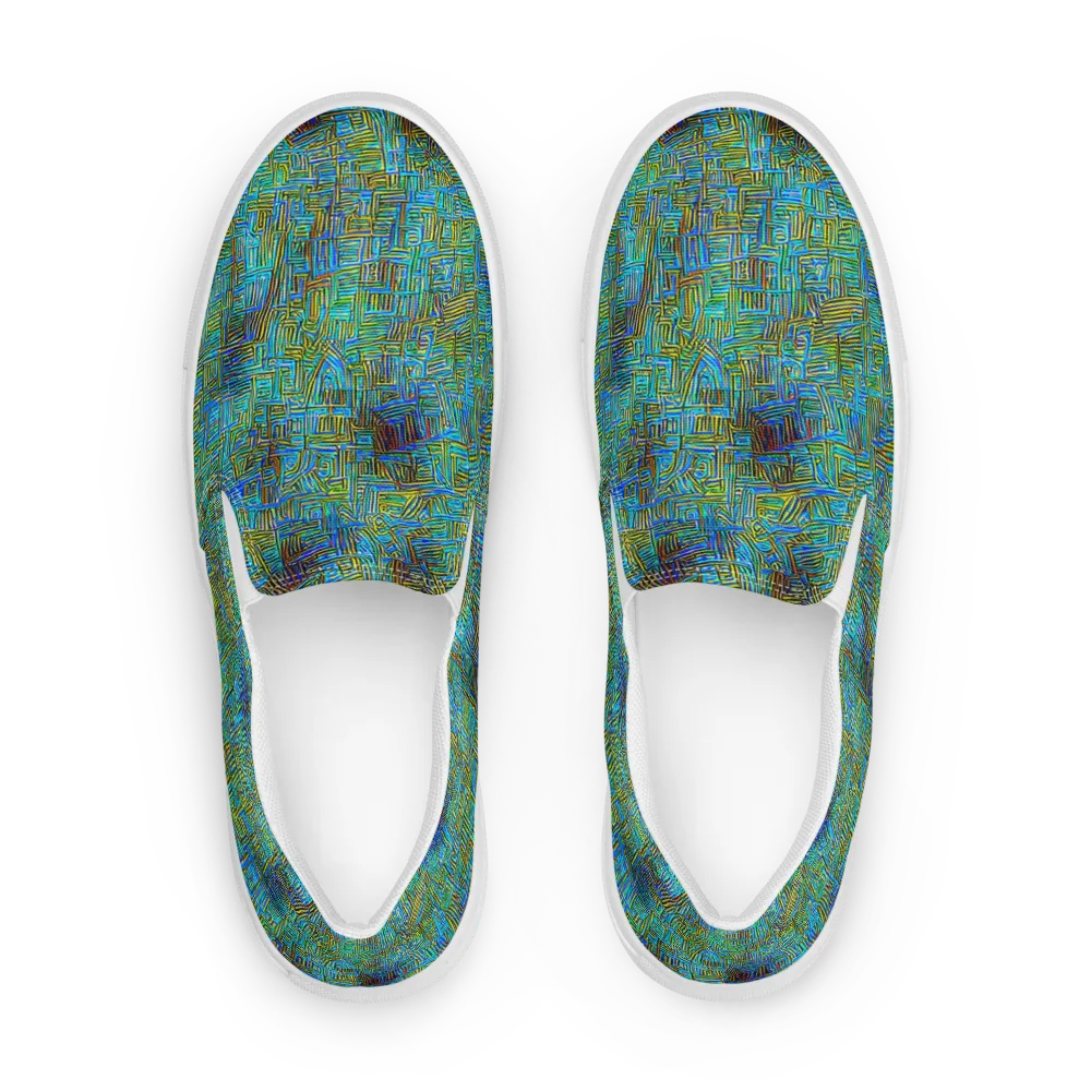 Neon Blueprint on Women's Slip-On Canvas Shoes — Front