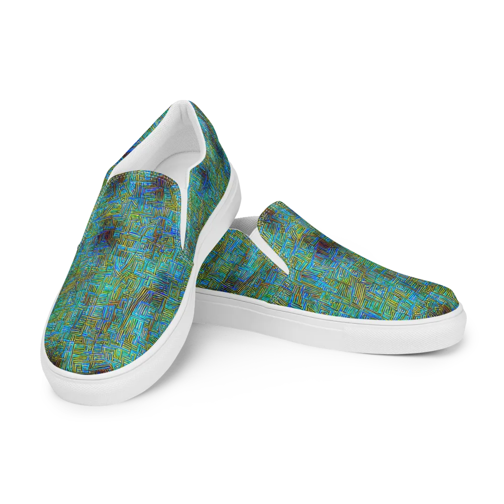 Neon Blueprint on Women's Slip-On Canvas Shoes — Left Front