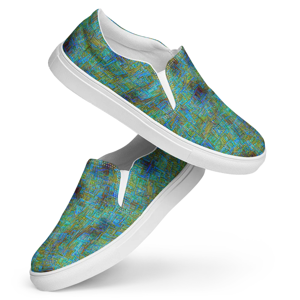Neon Blueprint on Women's Slip-On Canvas Shoes — Front