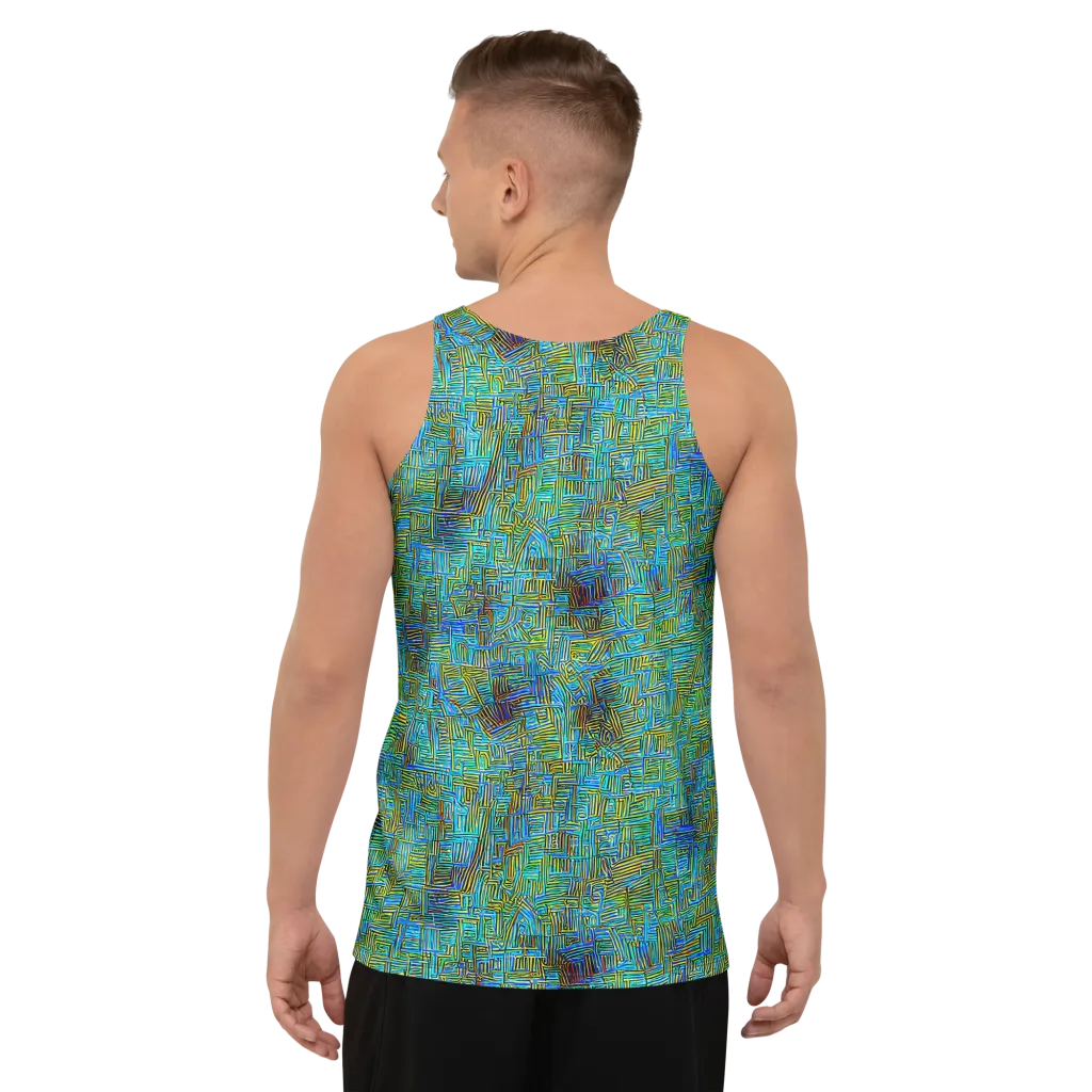 Neon Blueprint on Men's Tank Top — Back