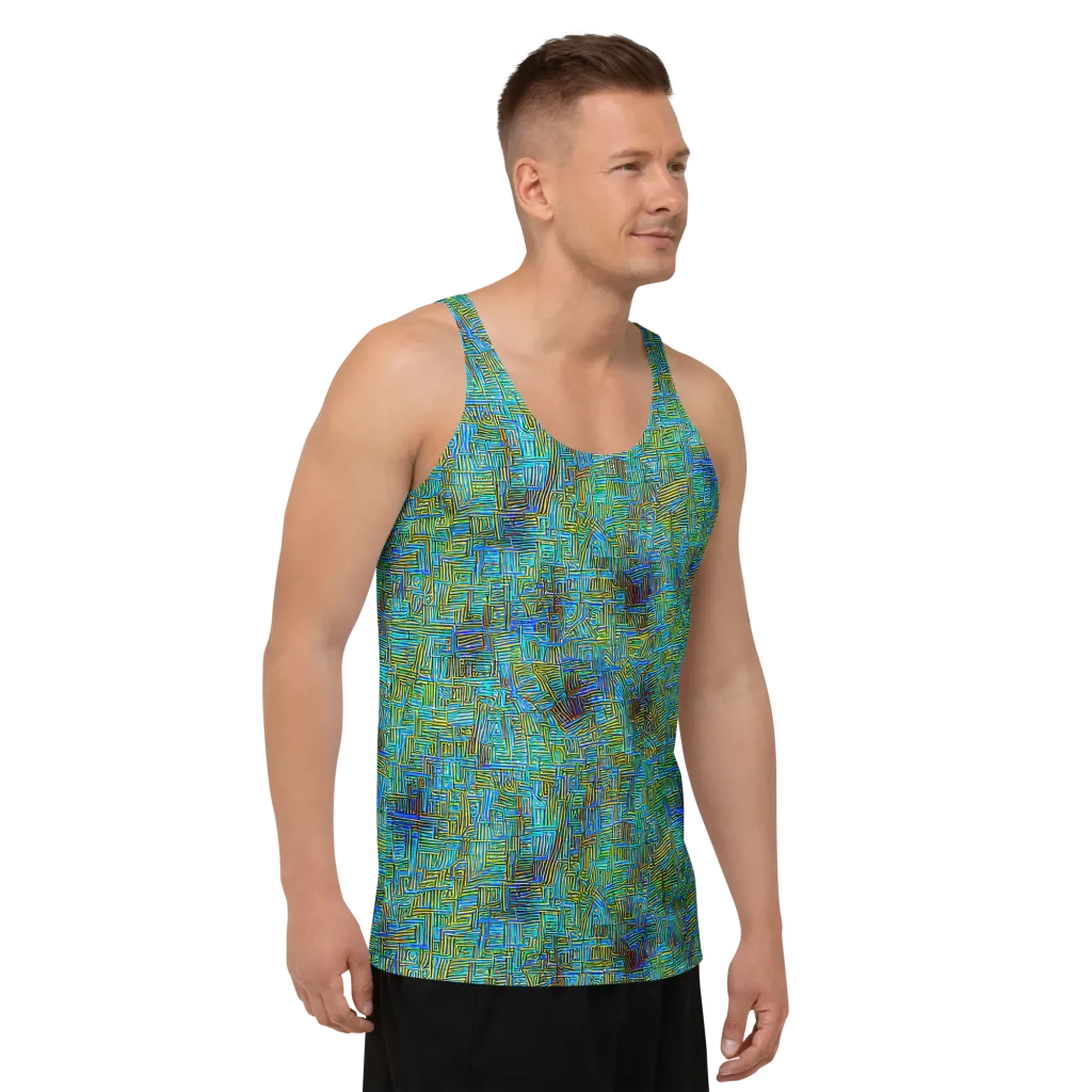 Neon Blueprint on Men's Tank Top — Right Front