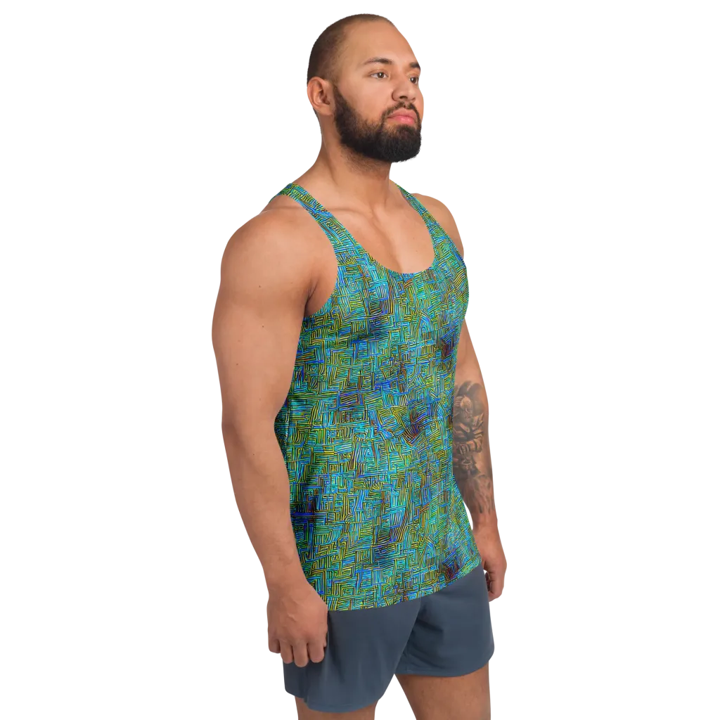 Neon Blueprint on Men's Tank Top — Right Front
