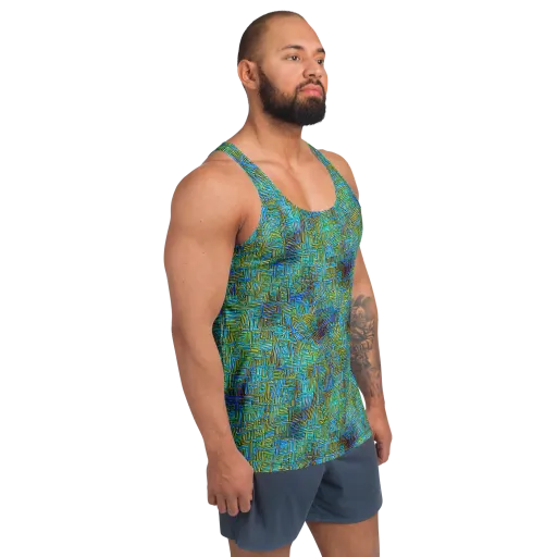 Neon Blueprint on a Men's Tank Top