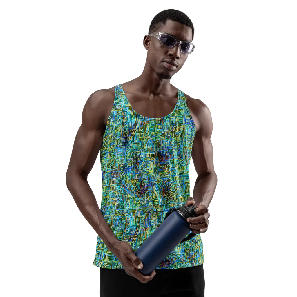 Neon Blueprint on Men's Tank Top — Front
