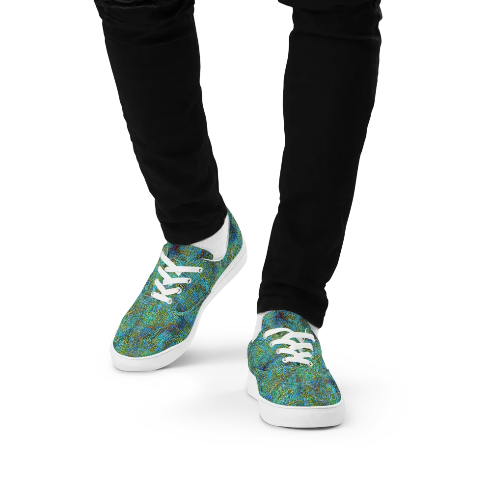 Neon Blueprint on Men's Lace-Up Canvas Shoes — Front