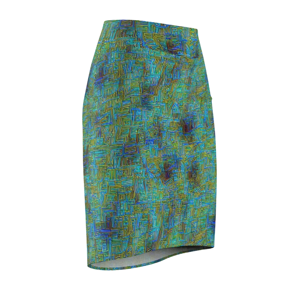 Neon Blueprint on Pencil Skirt — Front Side