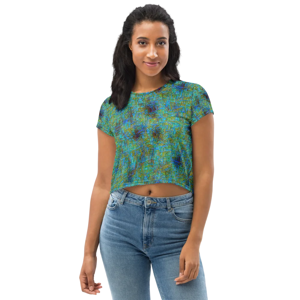 Neon Blueprint on Crop Tee — Front