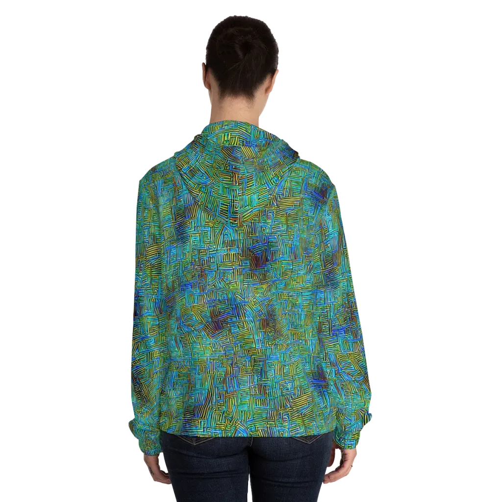 Neon Blueprint on Women's Full-Zip Hoodie — Back On Person