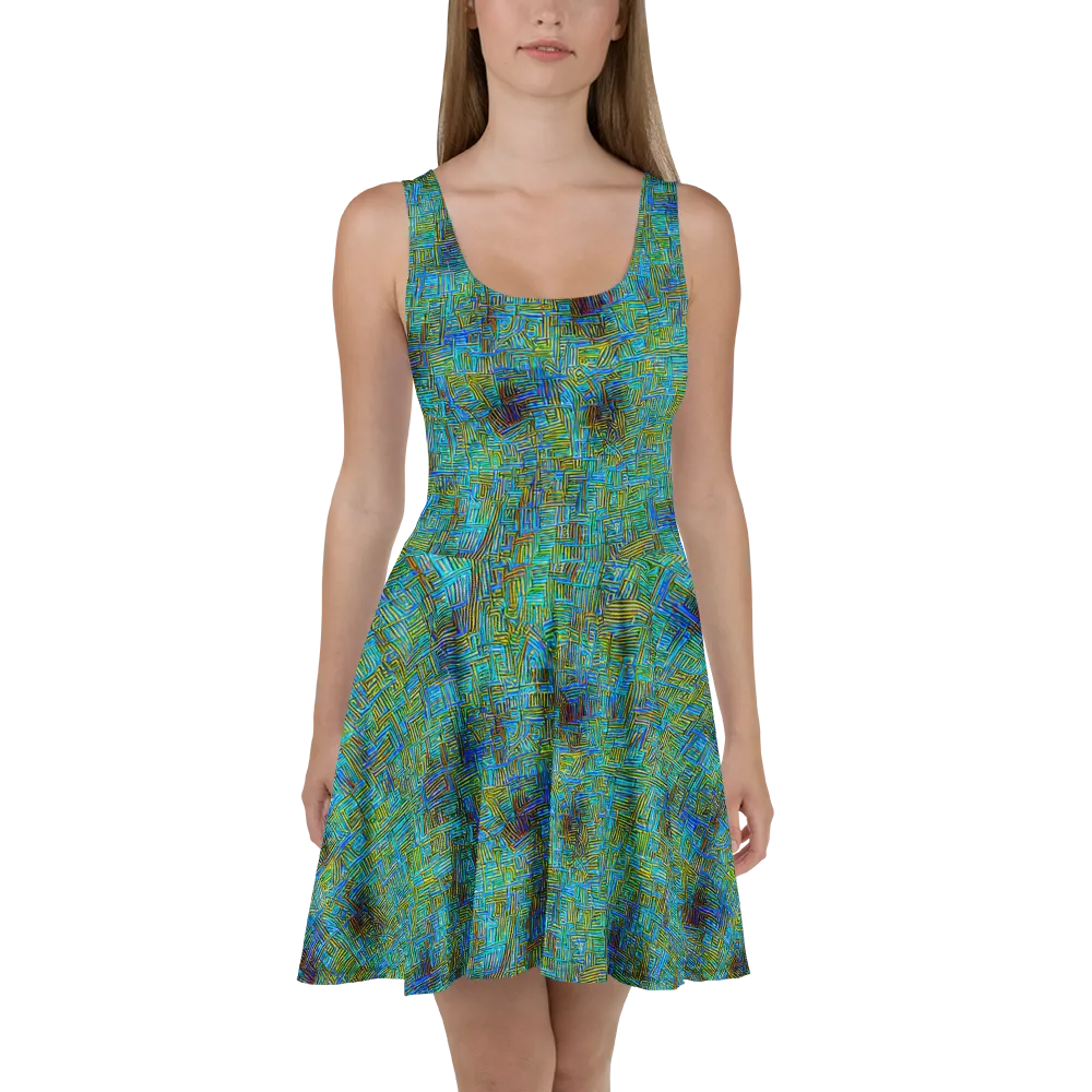 Neon Blueprint on Skater Dress — Front
