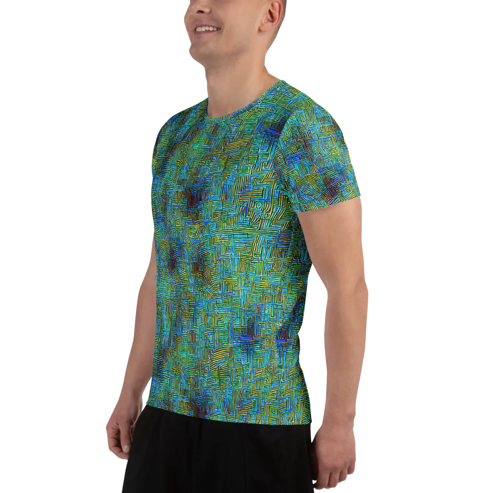 Neon Blueprint on Men's Athletic T-Shirt — Left
