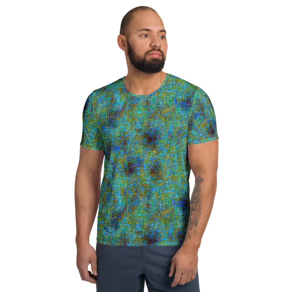 Neon Blueprint on Men's Athletic T-Shirt — Front