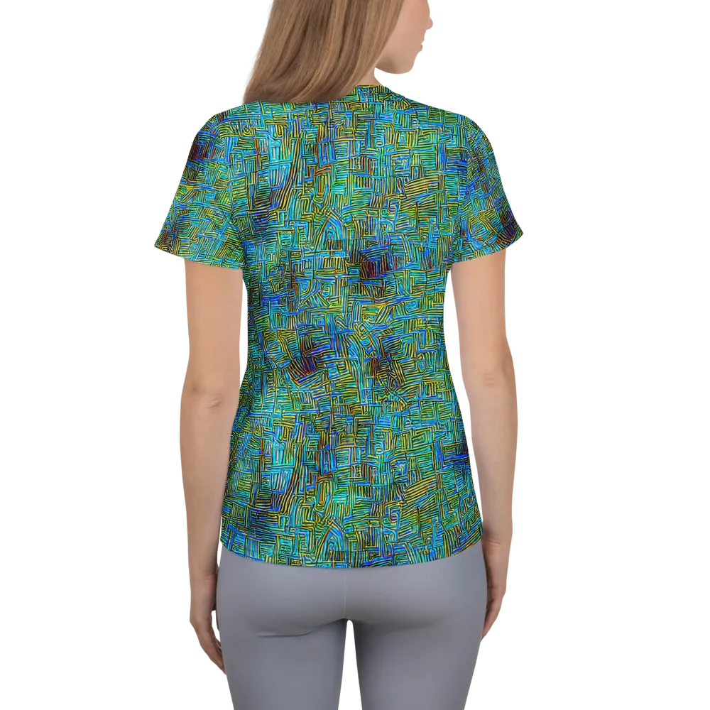 Neon Blueprint on Women's Athletic T-Shirt — Back
