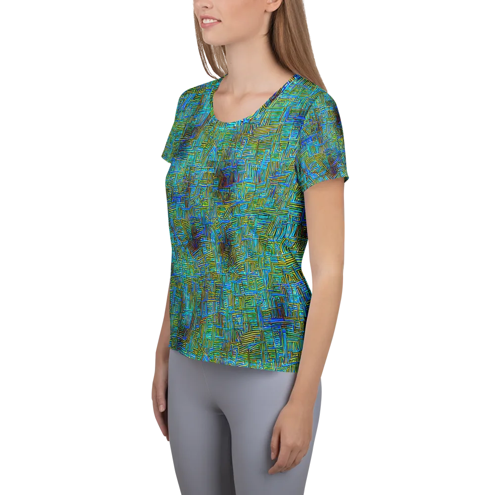 Neon Blueprint on Women's Athletic T-Shirt — Left