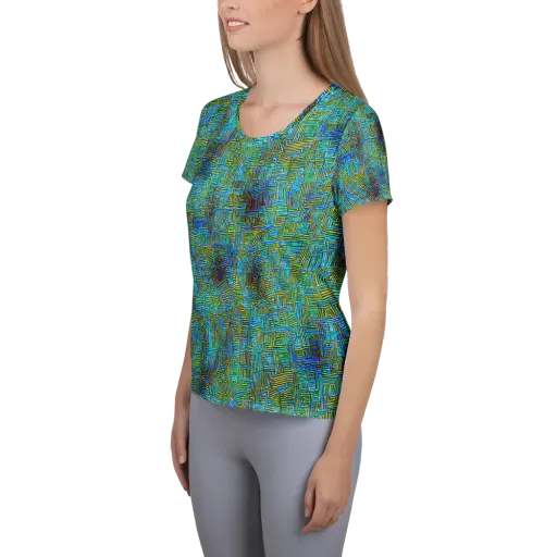 Neon Blueprint on a Women's Athletic T-Shirt