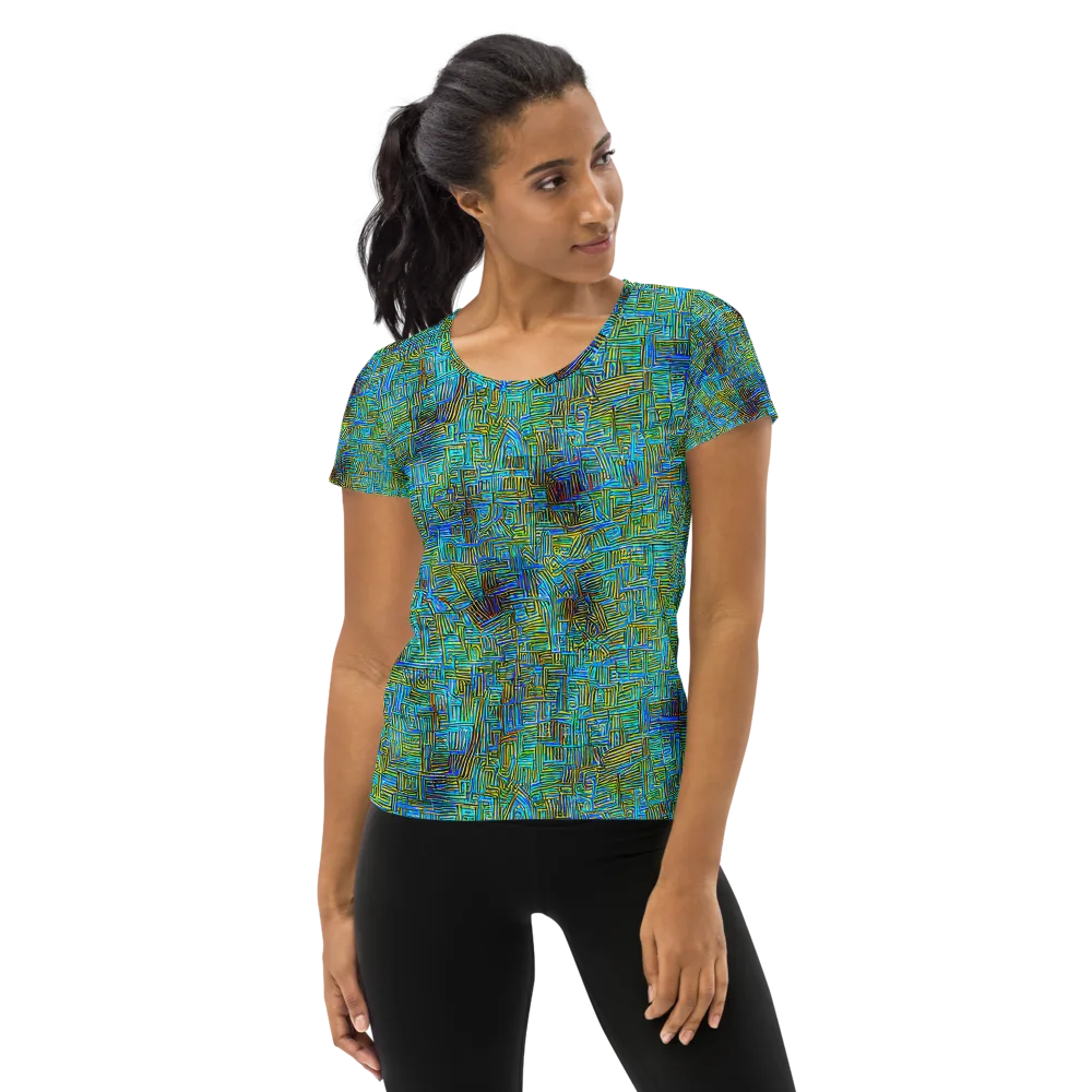 Neon Blueprint on Women's Athletic T-Shirt — Front