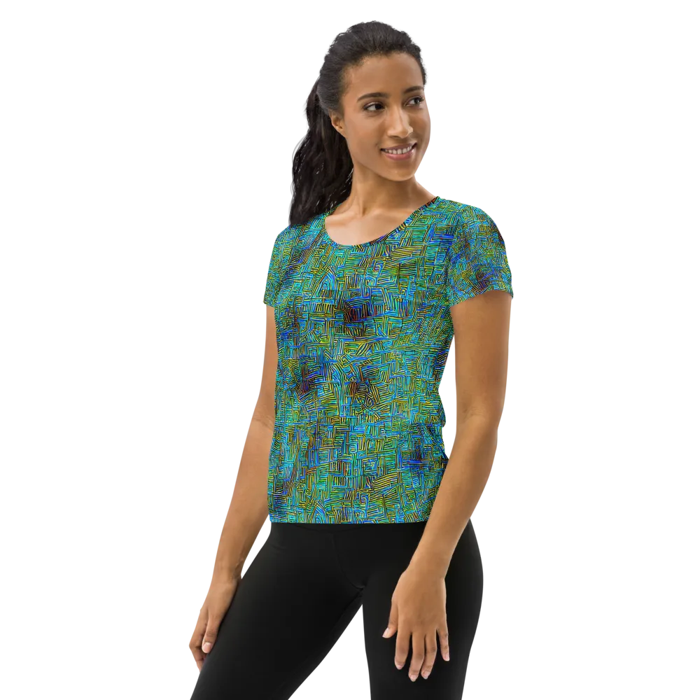 Neon Blueprint on Women's Athletic T-Shirt — Left