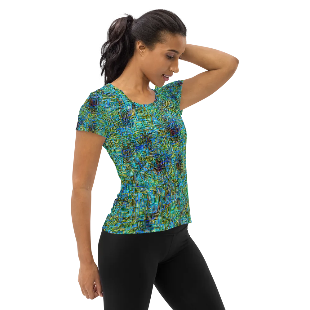 Neon Blueprint on Women's Athletic T-Shirt — Right