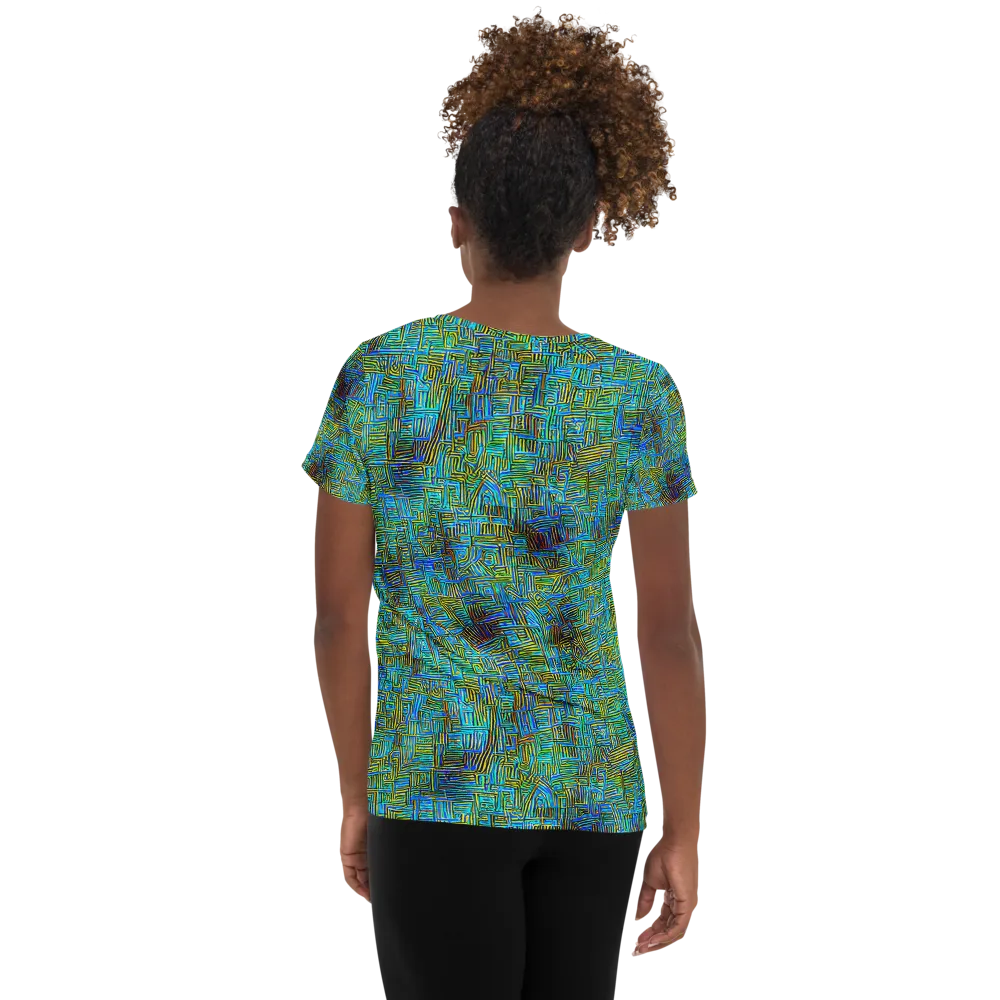 Neon Blueprint on Women's Athletic T-Shirt — Back