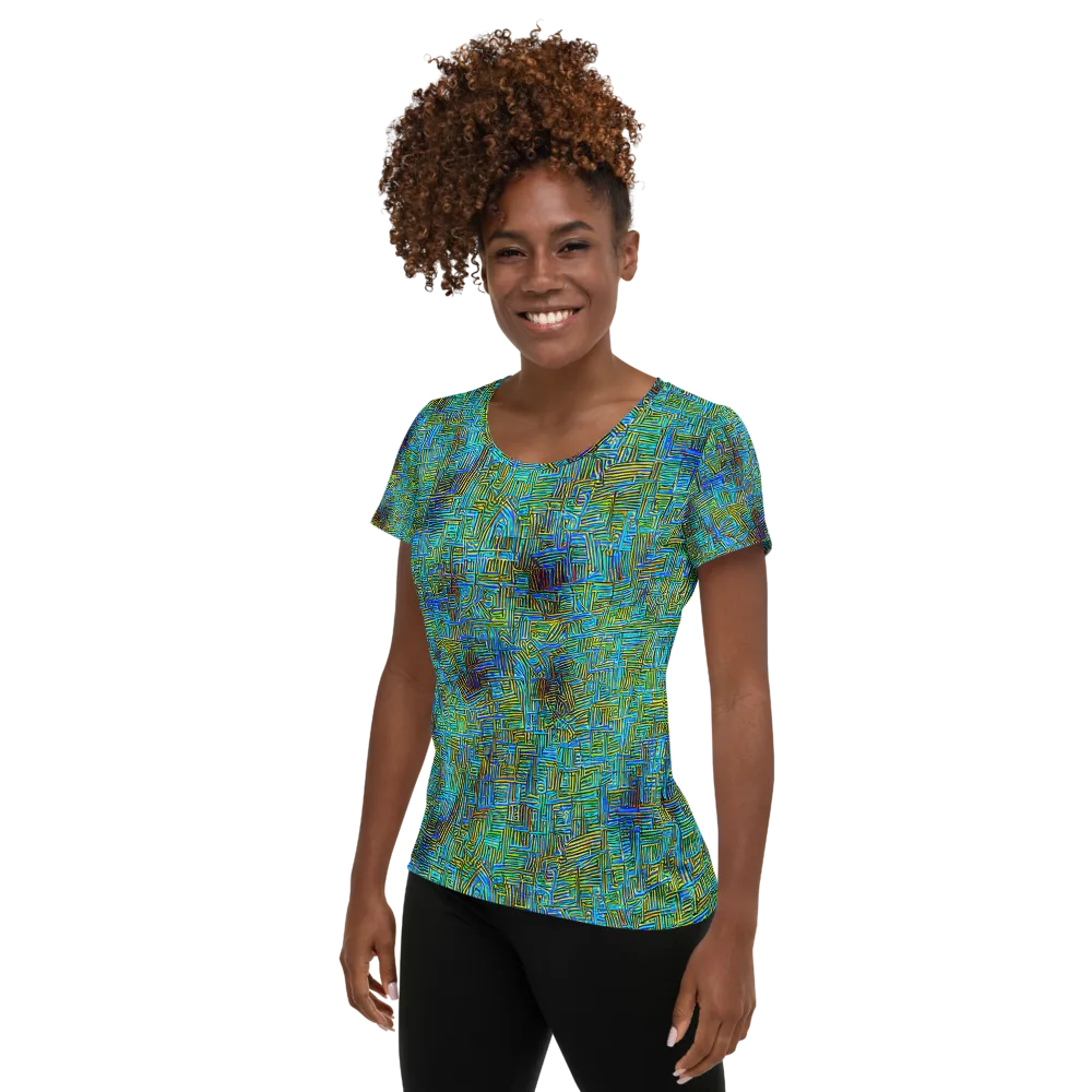 Neon Blueprint on Women's Athletic T-Shirt — Left