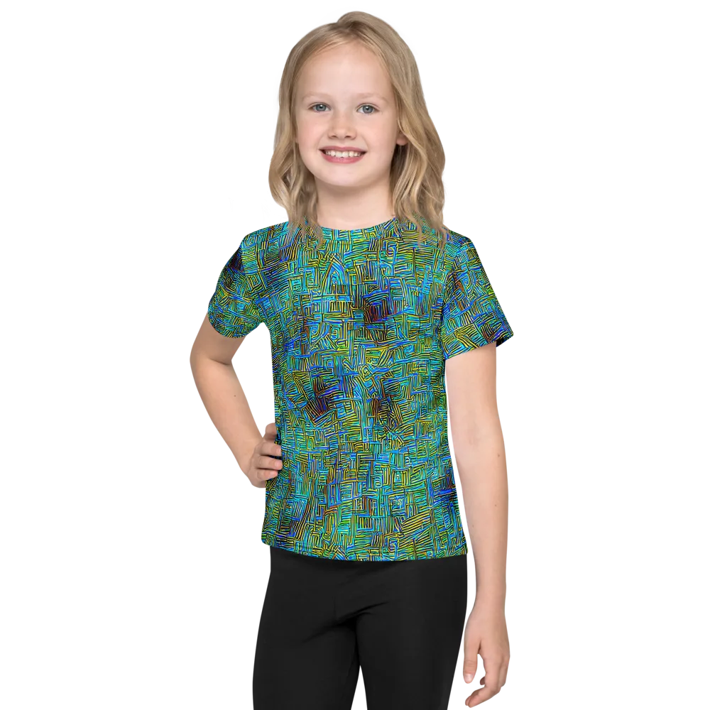 Neon Blueprint on Kids Crew Neck T-Shirt — Front