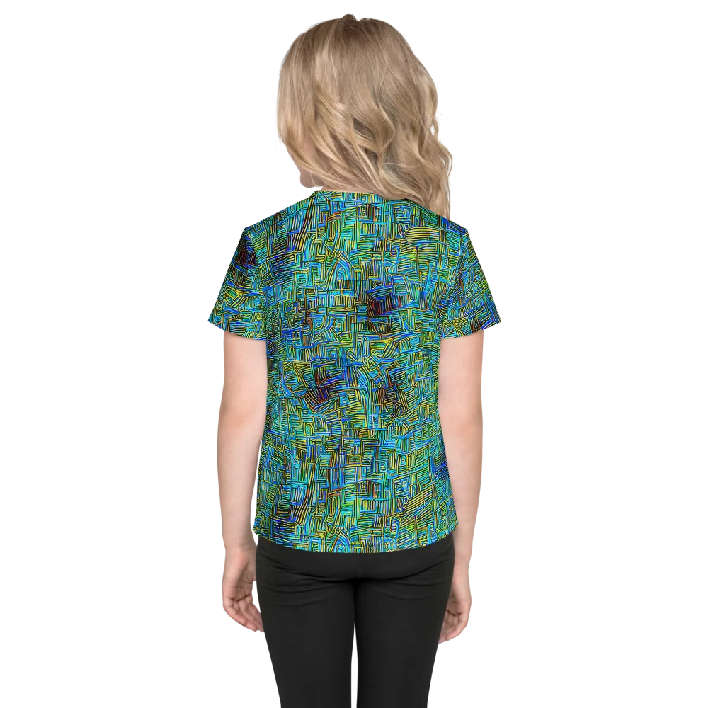 Neon Blueprint on Kids Crew Neck T-Shirt — Back
