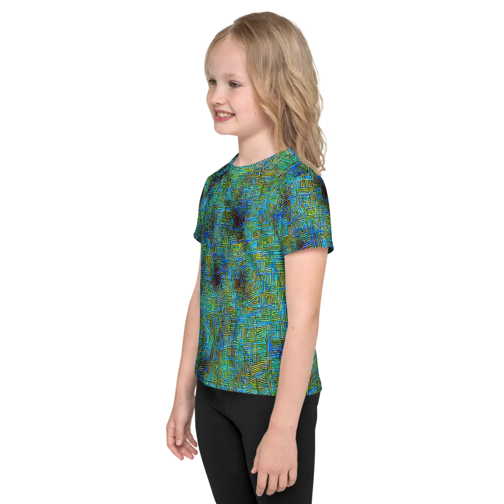 Neon Blueprint on Kids Crew Neck T-Shirt — Left