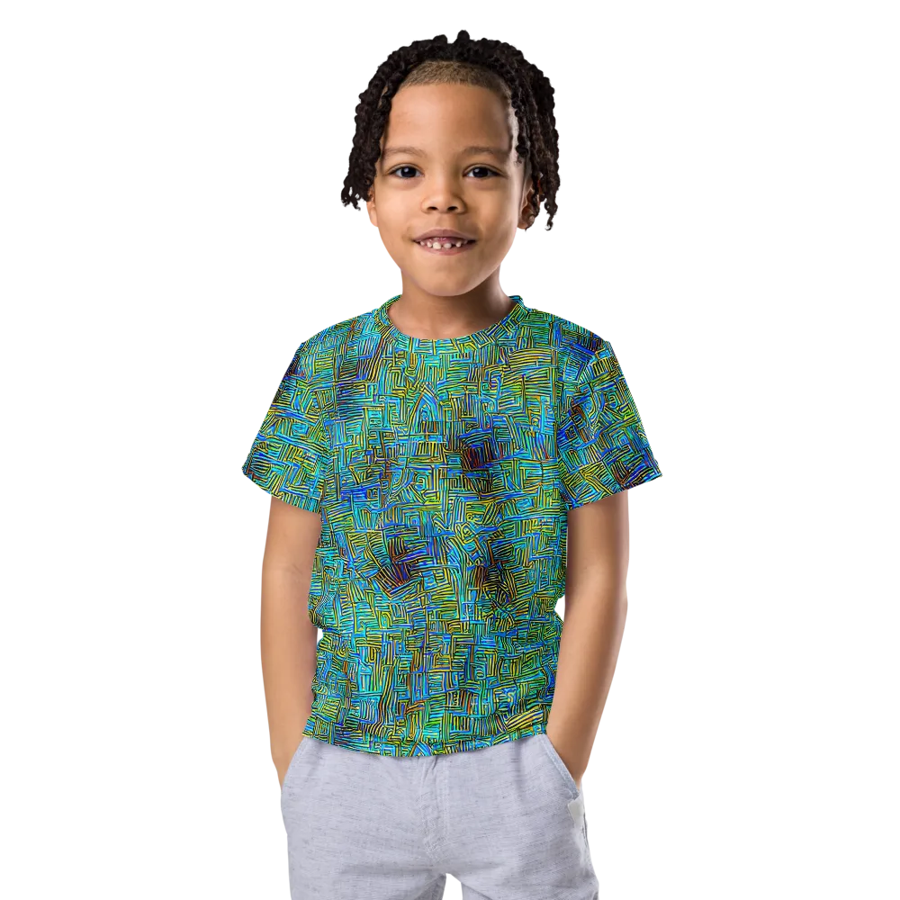 Neon Blueprint on Kids Crew Neck T-Shirt — Front