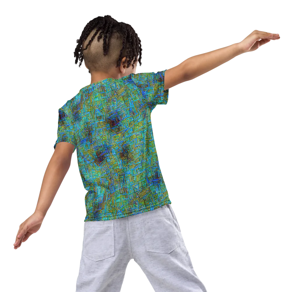 Neon Blueprint on Kids Crew Neck T-Shirt — Back