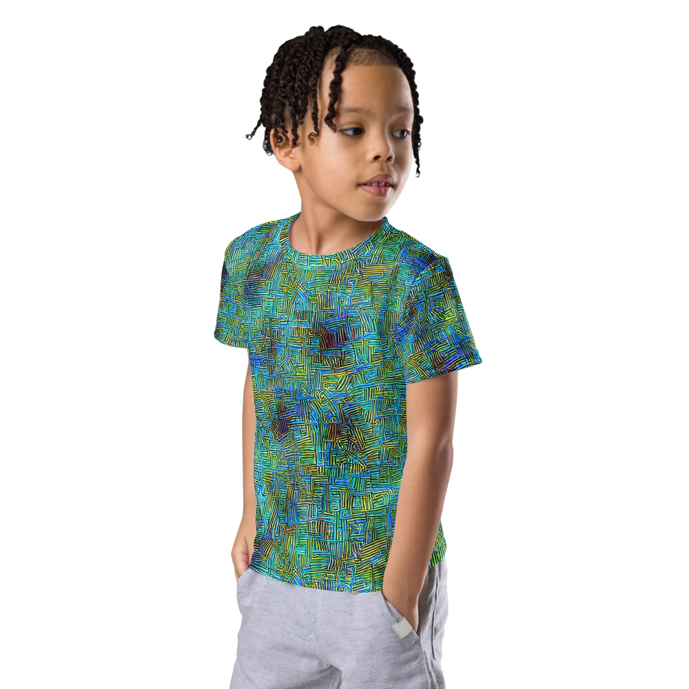 Neon Blueprint on Kids Crew Neck T-Shirt — Left Front