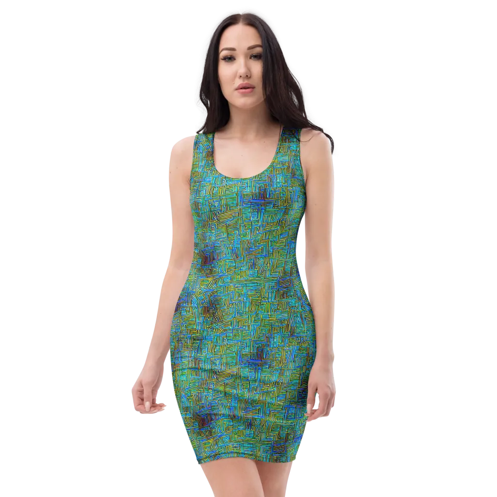 Neon Blueprint on Bodycon Dress — Front