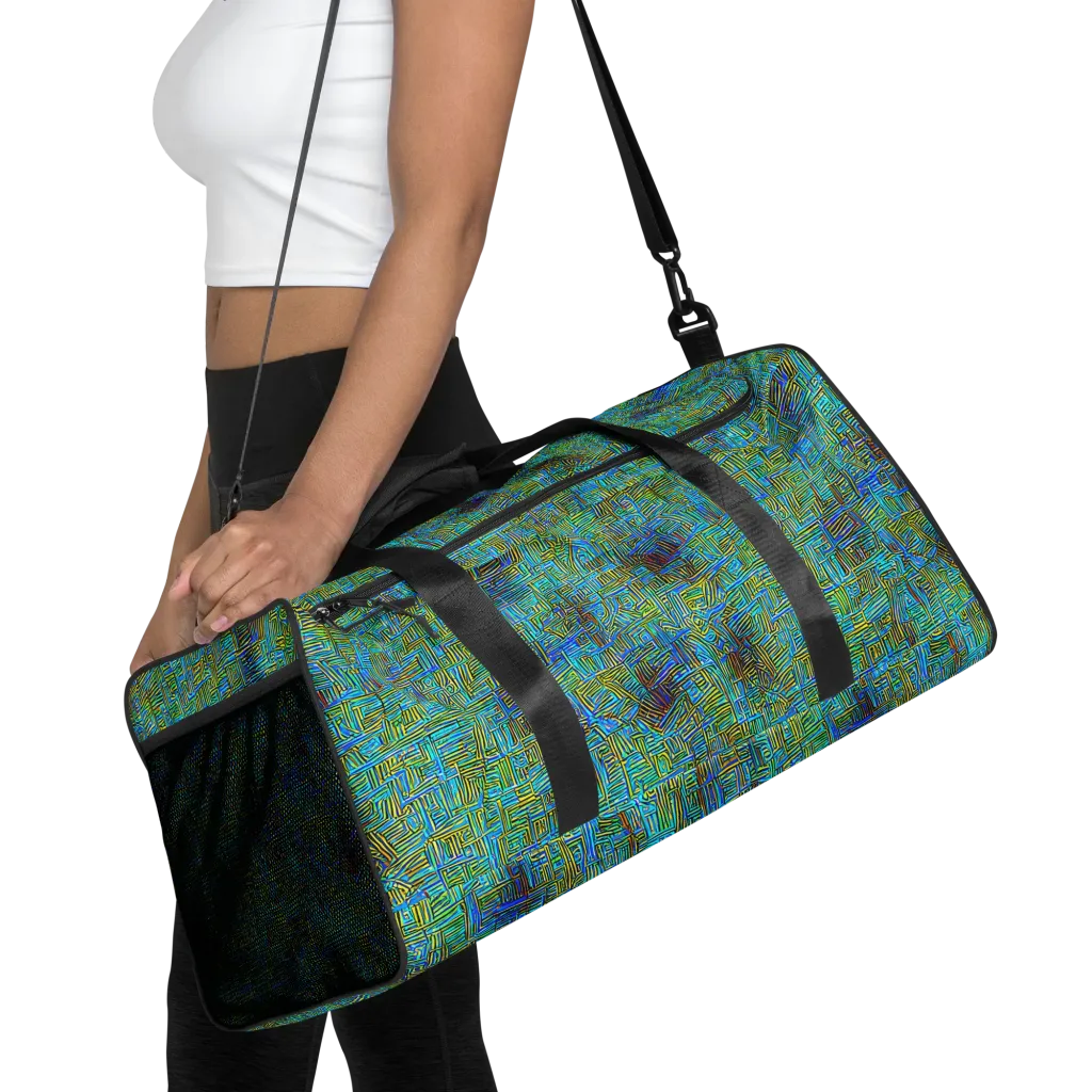 Neon Blueprint on Duffle Bag — Front