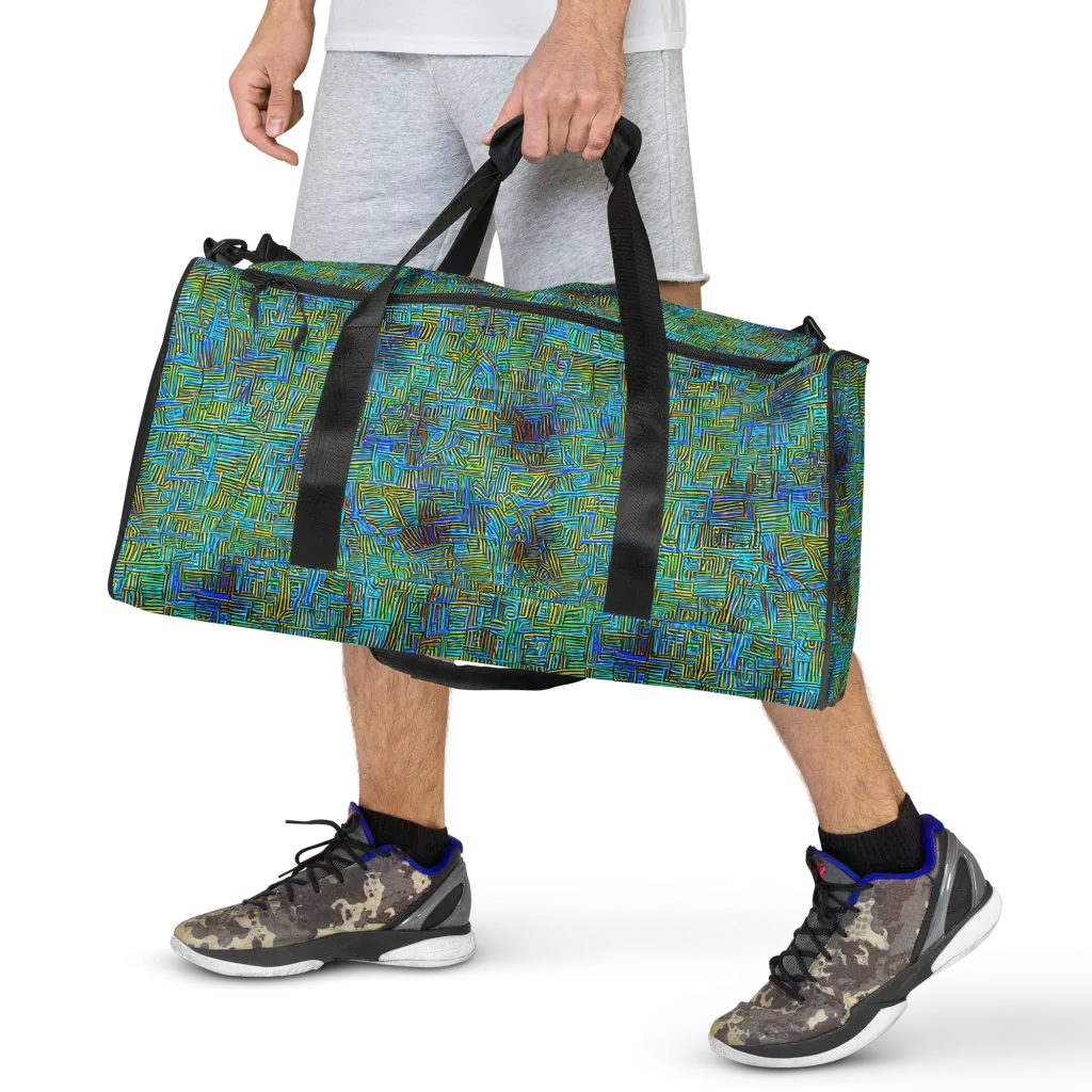 Neon Blueprint on Duffle Bag — Front
