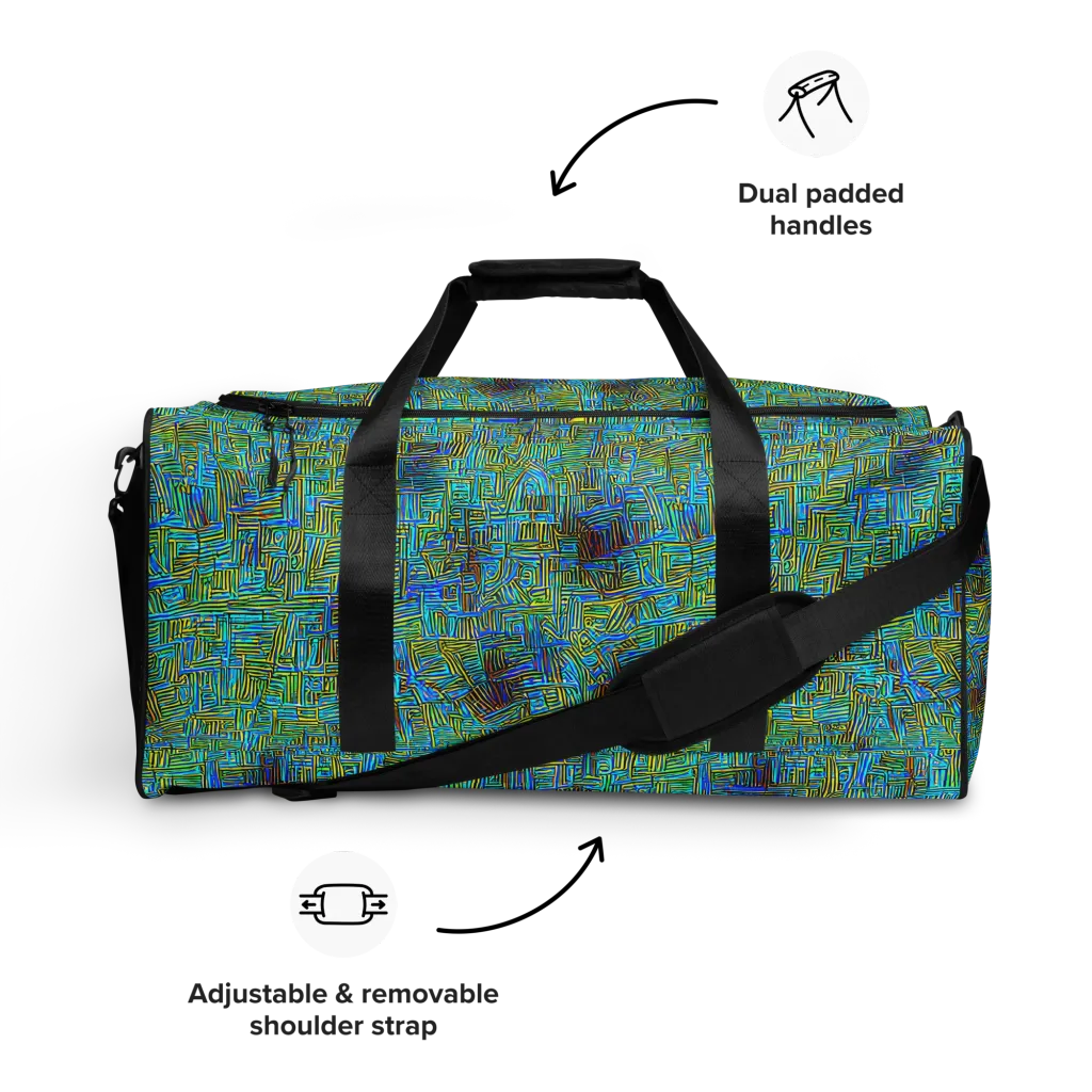 Neon Blueprint on Duffle Bag — Front