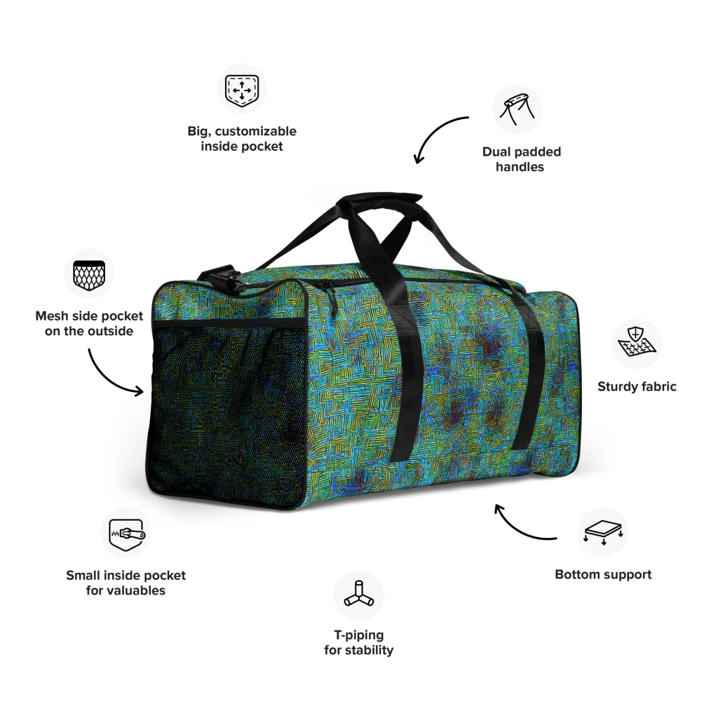 Neon Blueprint on Duffle Bag — Right Front