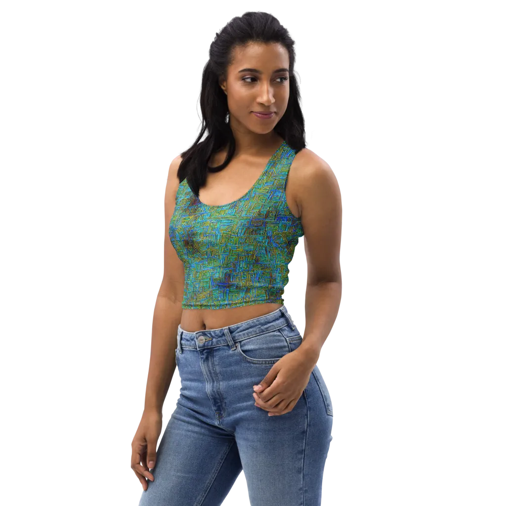 Neon Blueprint on Crop Top — Left Front