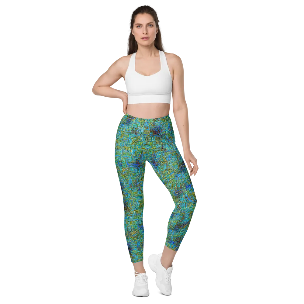 Neon Blueprint on Leggings with Pockets — Front