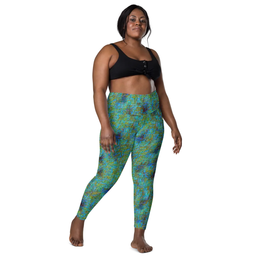 Neon Blueprint on Leggings with Pockets — Front