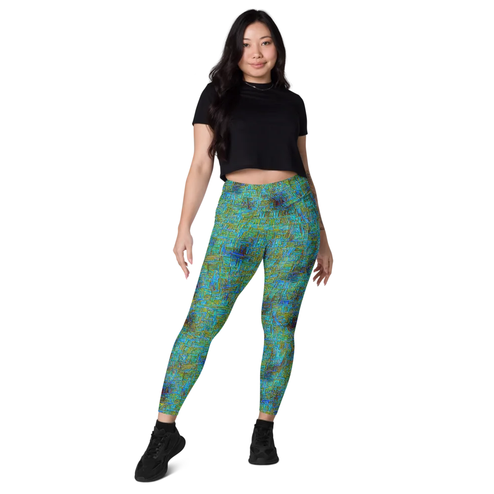 Neon Blueprint on Leggings with Pockets — Front